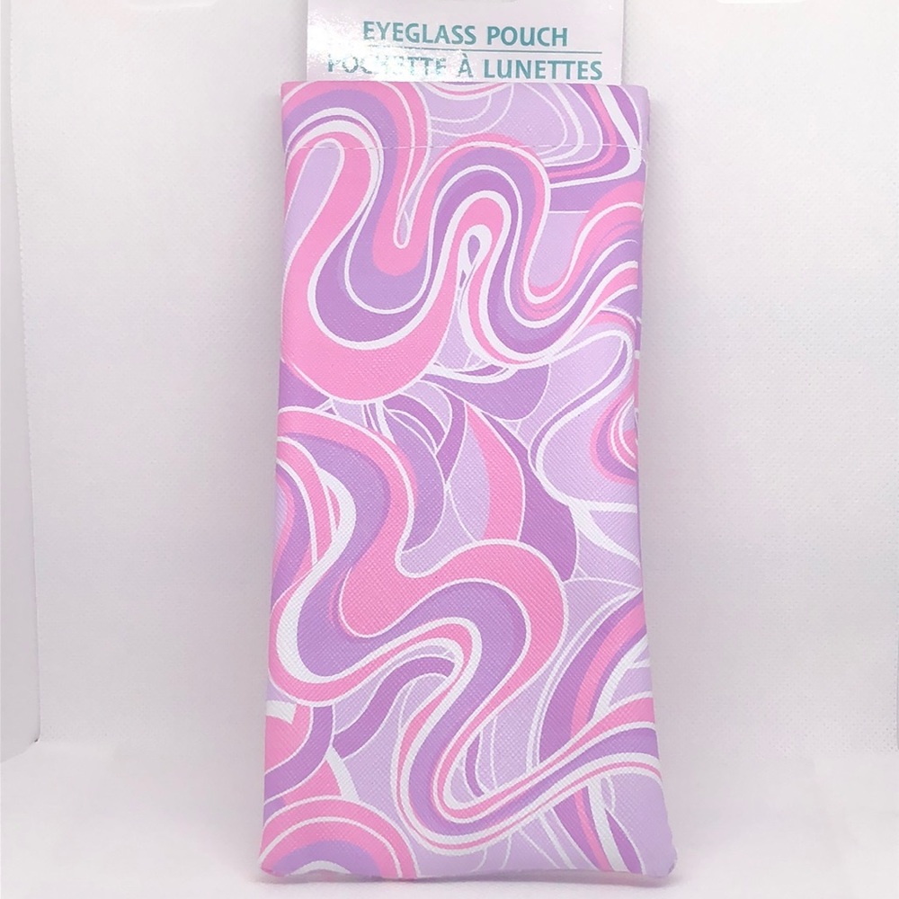 💜🤍🩷 Swirly Design Eyeglass / Sunglass Pouch with Easy Open Design NWT 🩷🤍💜